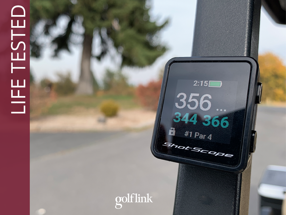 Shot Scope H4 handheld GPS during GolfLink testing