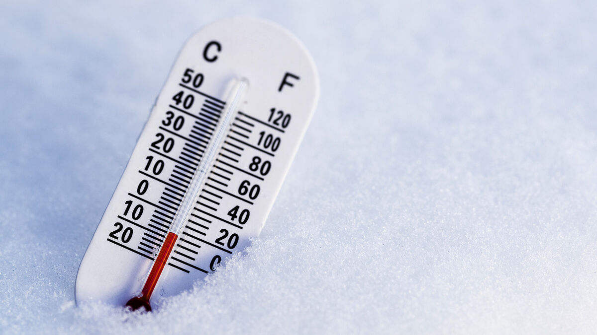 thermometer in snow Celsius and Fahrenheit