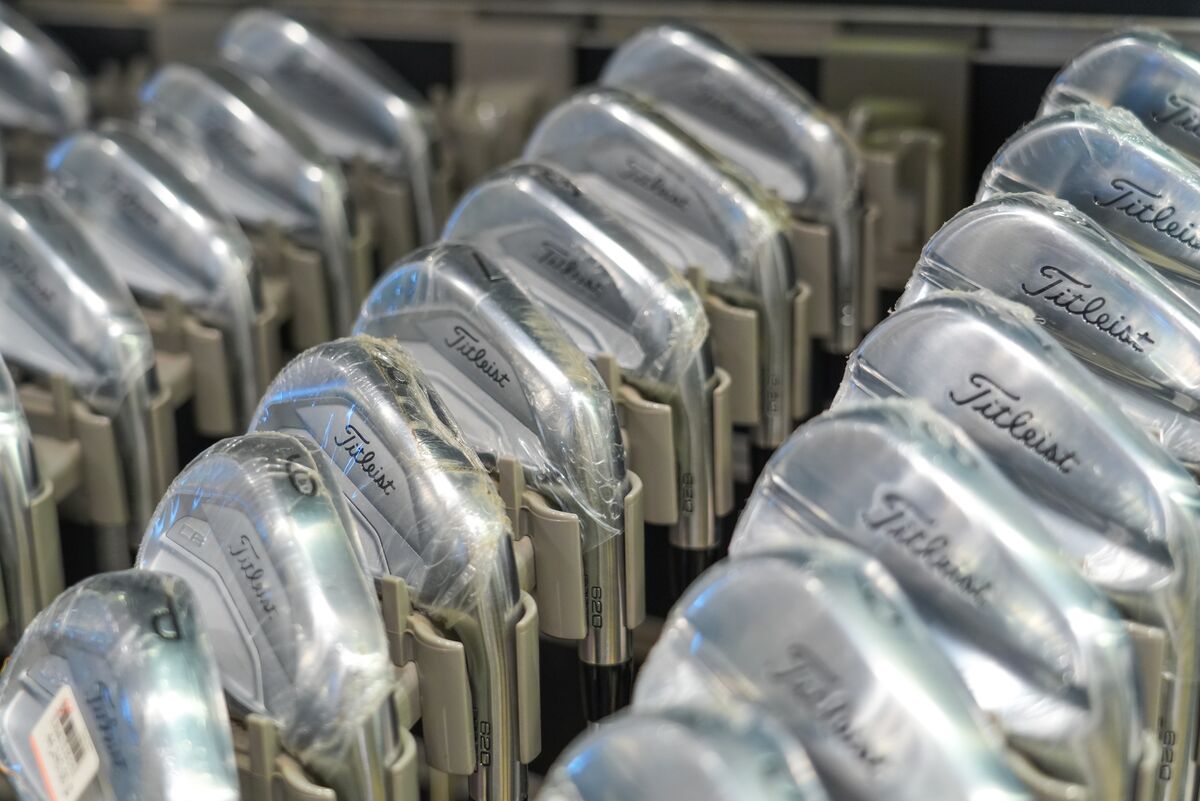 New golf irons in a retail store