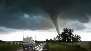 tornado funnel with storm vehicle
