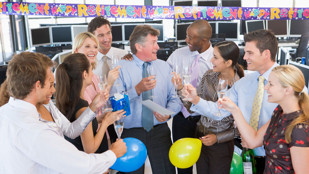 man being congratulated on retirement