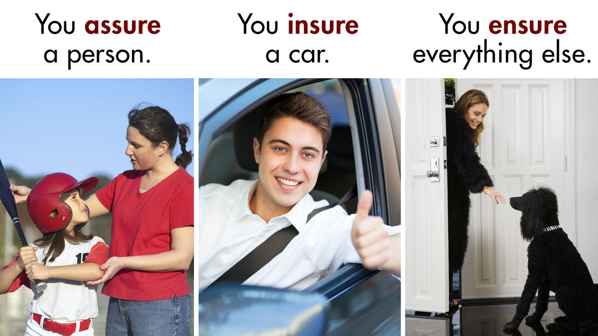 insure or ensure or assure difference example