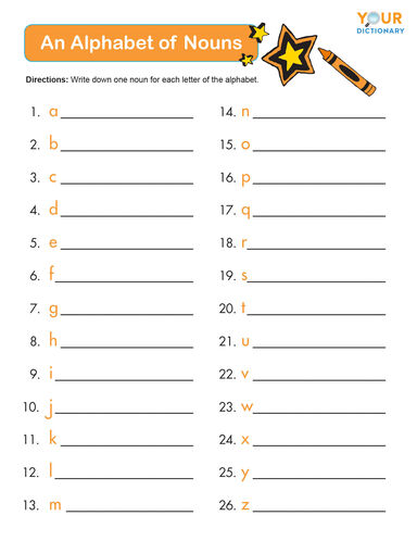 an alphabet of nouns worksheet