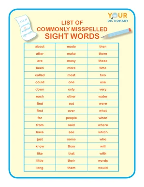 list of commonly misspelled sight words