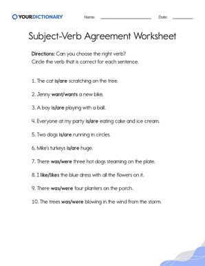 Subject-Verb Agreement Worksheets | Grammar Practice and Worksheets |  YourDictionary