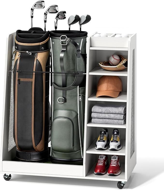 Wooden golf bag garage organizer