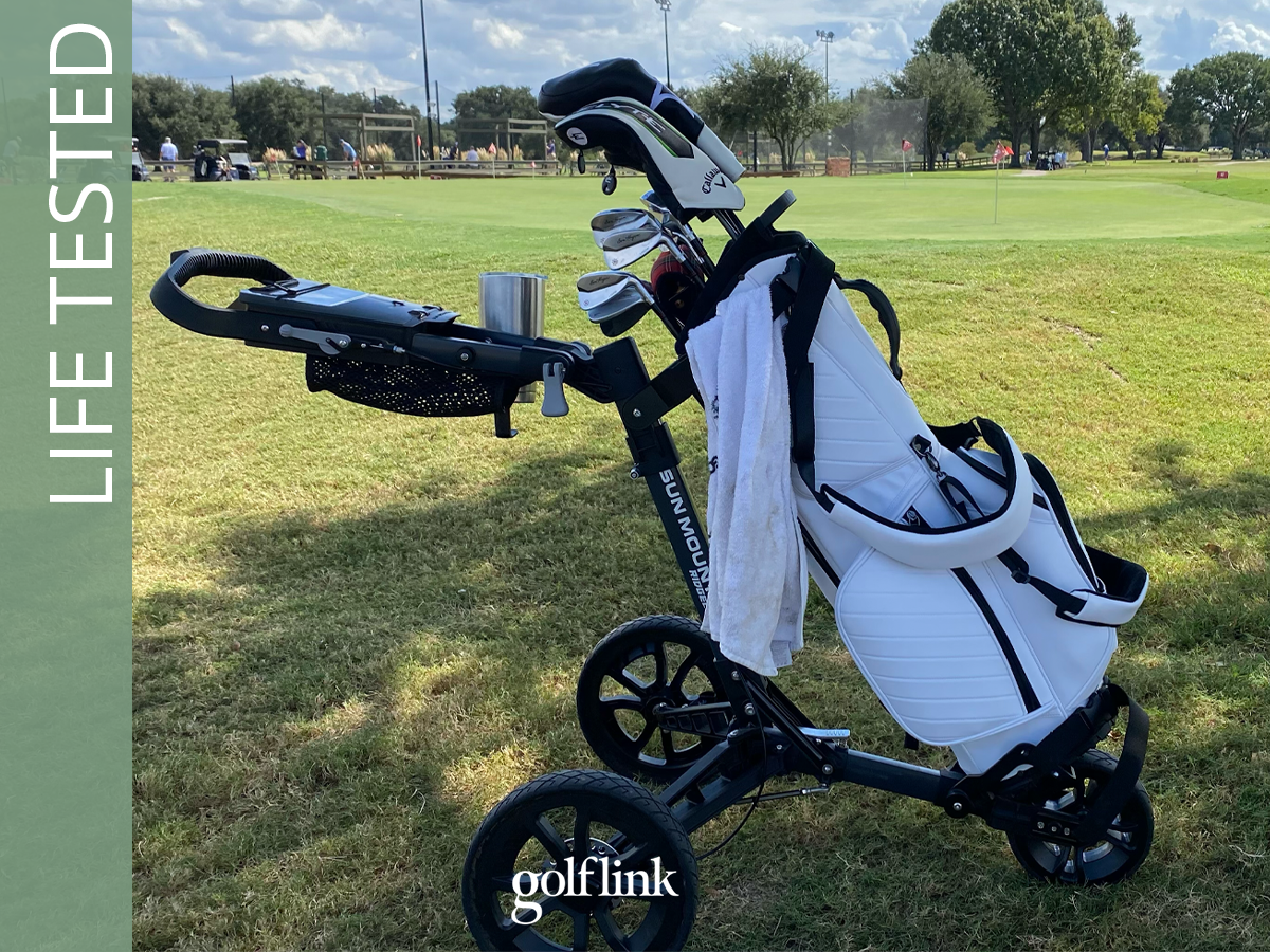 CaddyDaddy RevCore Lux LT golf bag during GolfLink testing