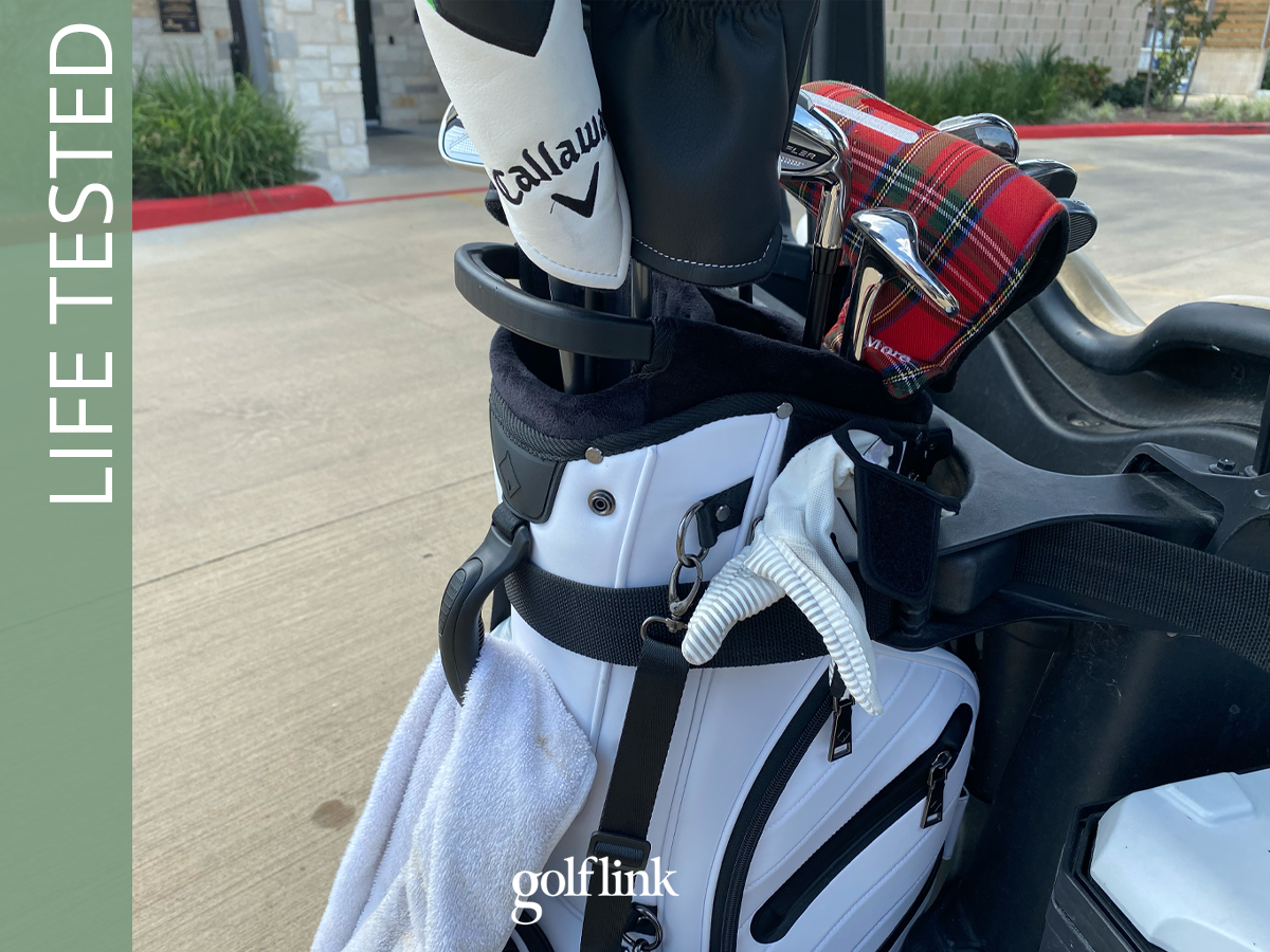 CaddyDaddy RevCore Lux LT golf bag during GolfLink testing