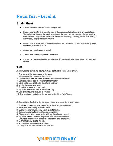 worksheet non quiz level a