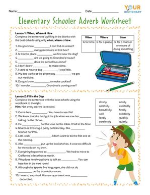 Elementary Schooler Adverb Worksheet