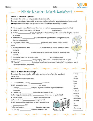 Middle Schoolers Adverb Worksheet
