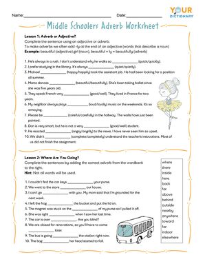 Middle Schoolers Adverb Worksheet