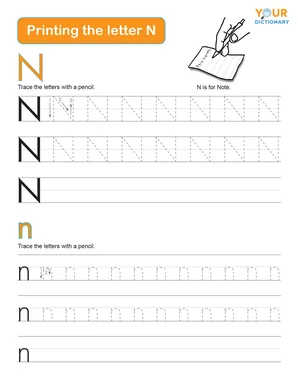 tracing the letter n practice worksheet