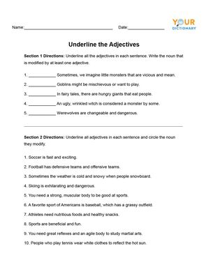 Adjective Worksheets for Elementary and Middle School | YourDictionary
