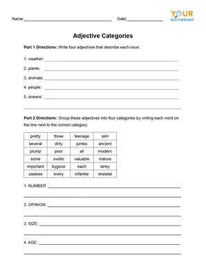 Adjective Categories Worksheet