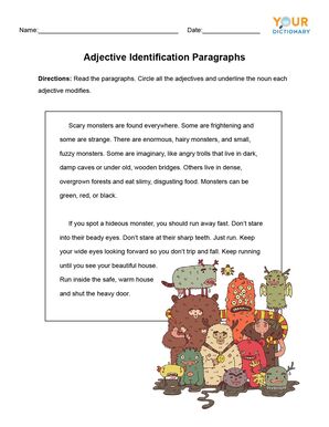 adjective identification paragraphs worksheet