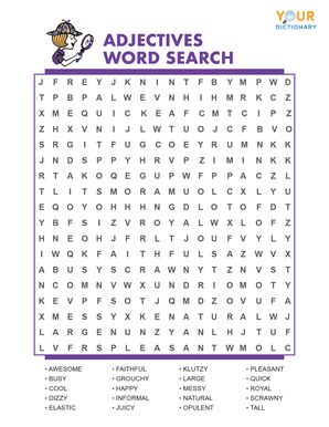 Adjectives Word Search Game