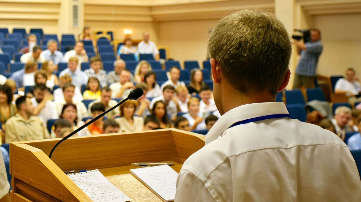 male student giving a speech