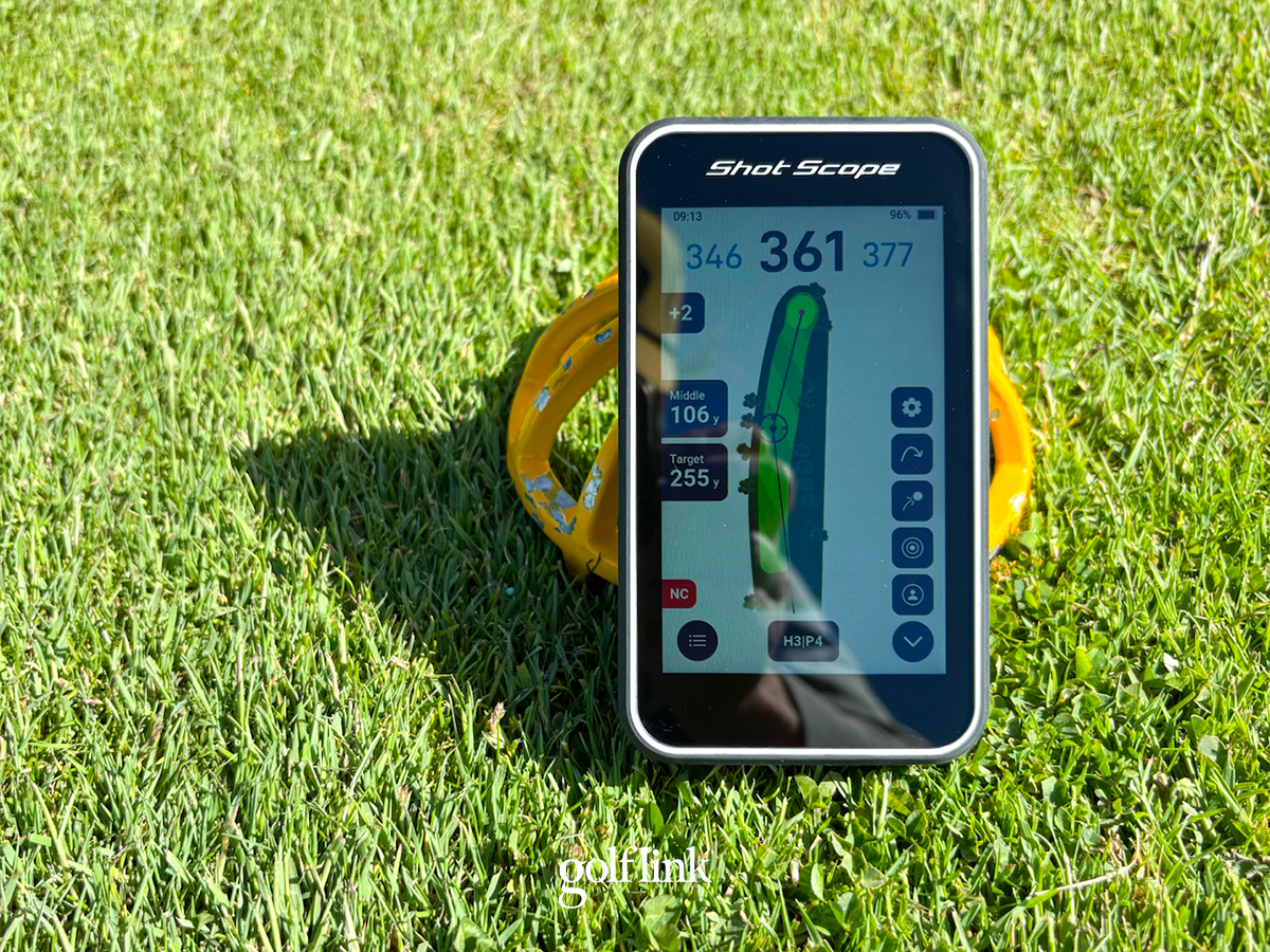 Shot Scope H50 handheld GPS during GolfLink testing