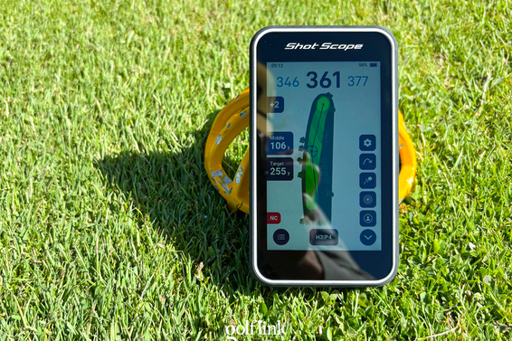 Shot Scope H50 handheld GPS during GolfLink testing