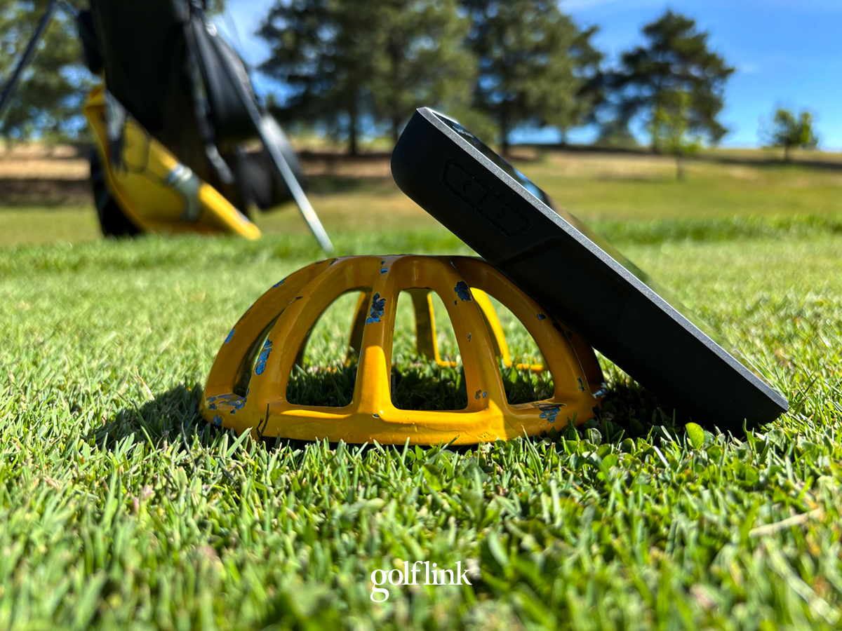 Shot Scope H50 handheld GPS during GolfLink testing