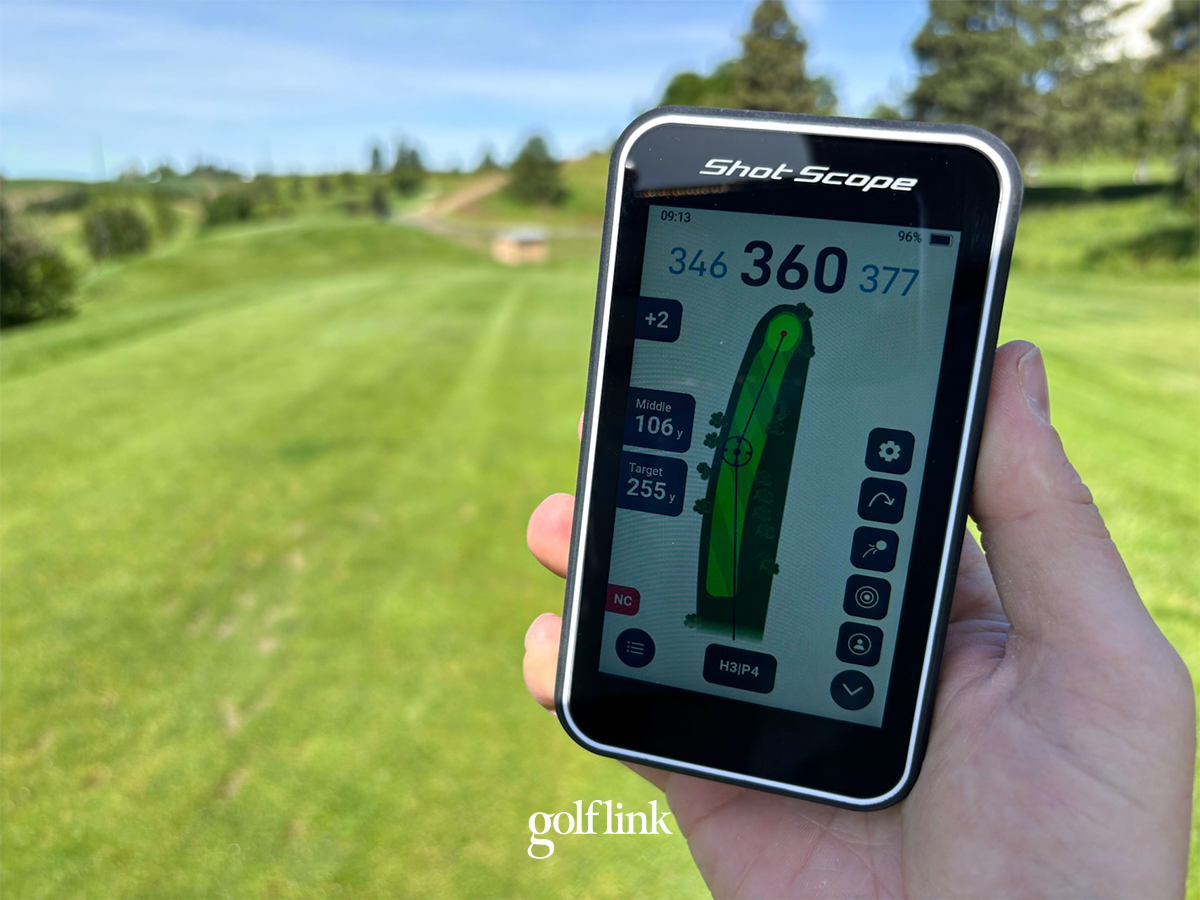 Shot Scope H50 handheld GPS during GolfLink testing