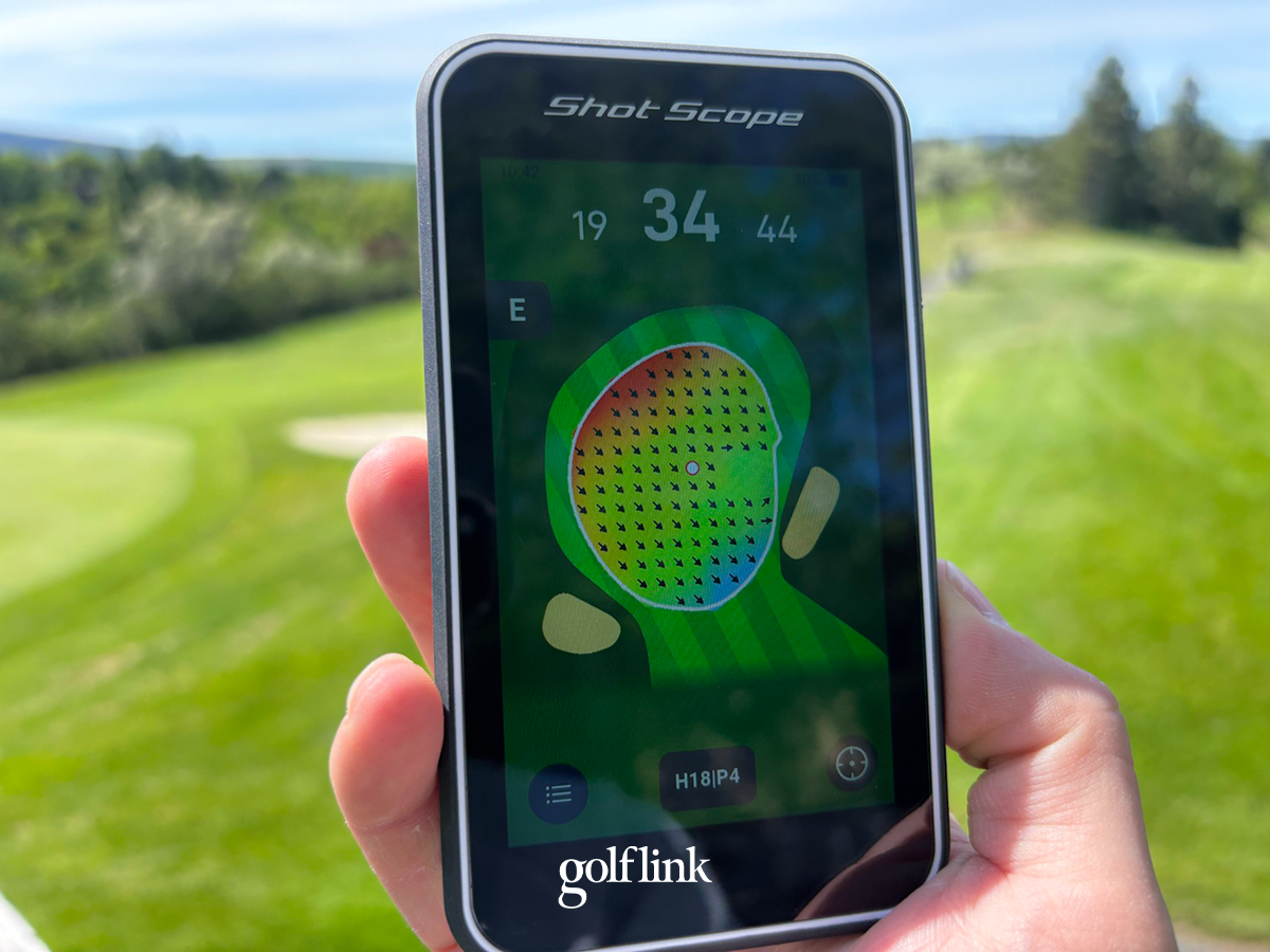 Shot Scope H50 handheld GPS during GolfLink testing