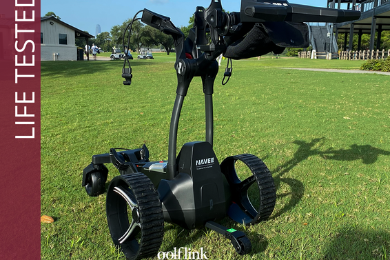 Navee Birdie 3x electric push cart during GolfLink testing