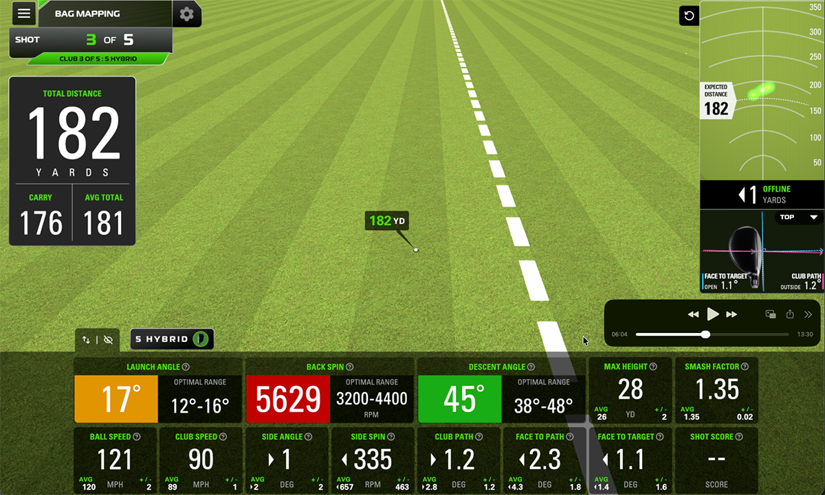 Screenshot of SkyTrak ST Max data feedback
