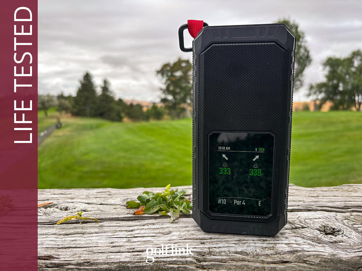 Dprofy V3 Pro magnetic GPS golf speaker during GolfLink testing
