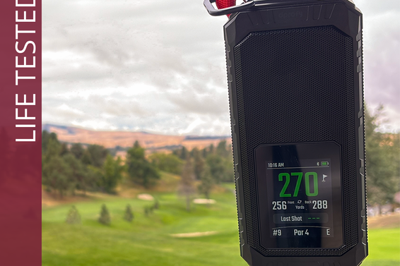 Dprofy V3 Pro magnetic golf Bluetooth GPS speaker during GolfLink testing