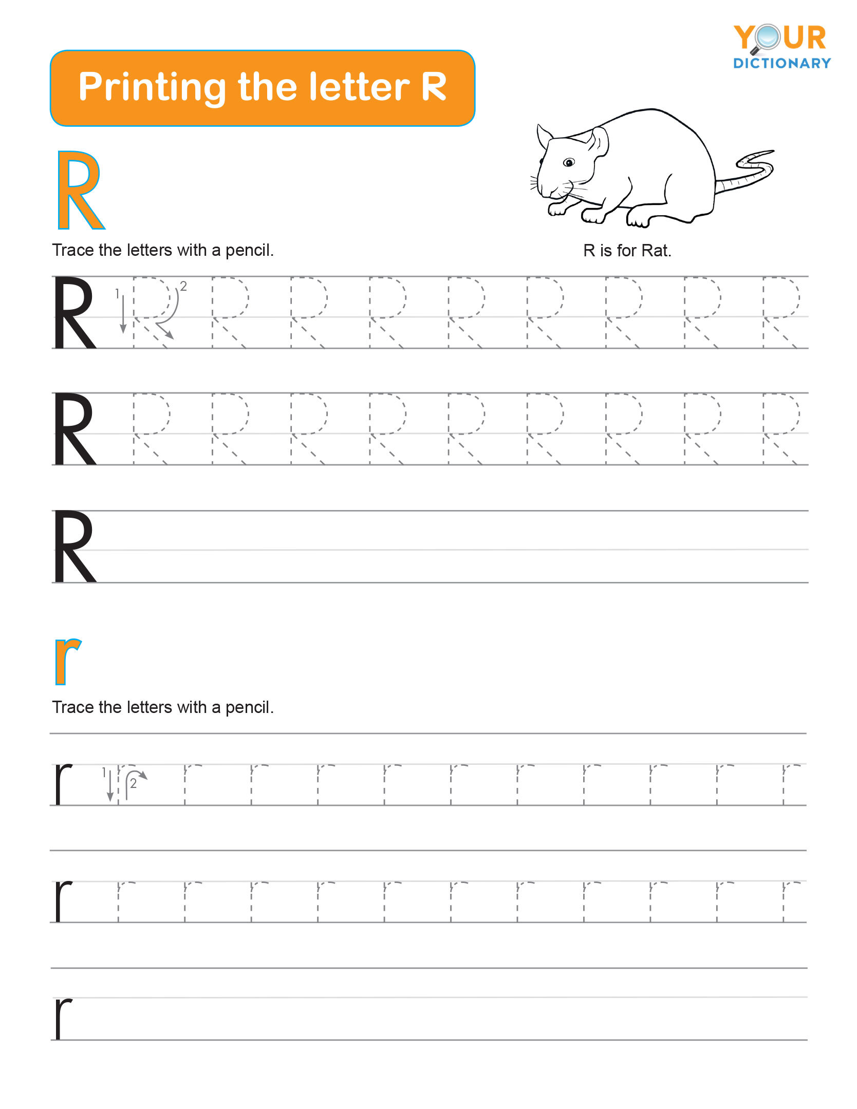 tracing the letter r practice worksheet