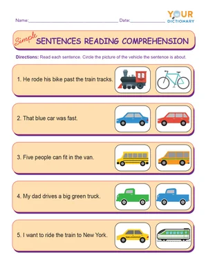 simple sentences reading comprehension