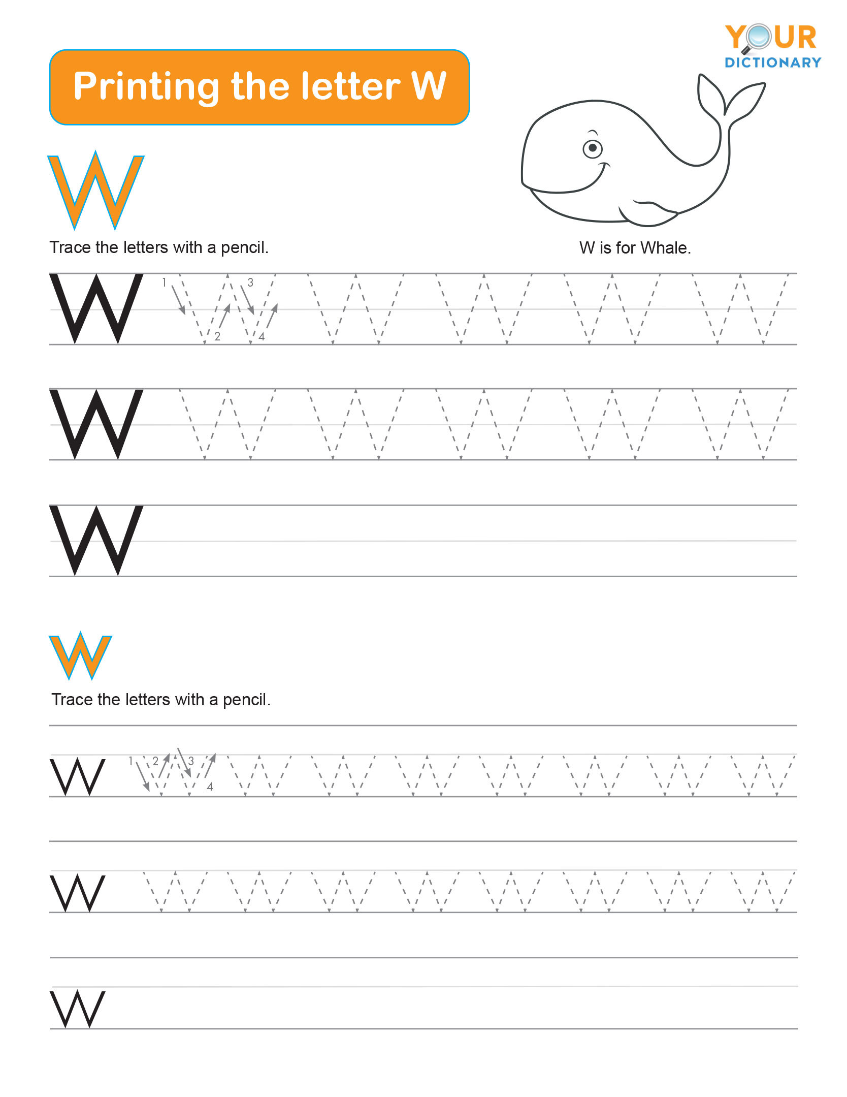 tracing the letter w practice worksheet