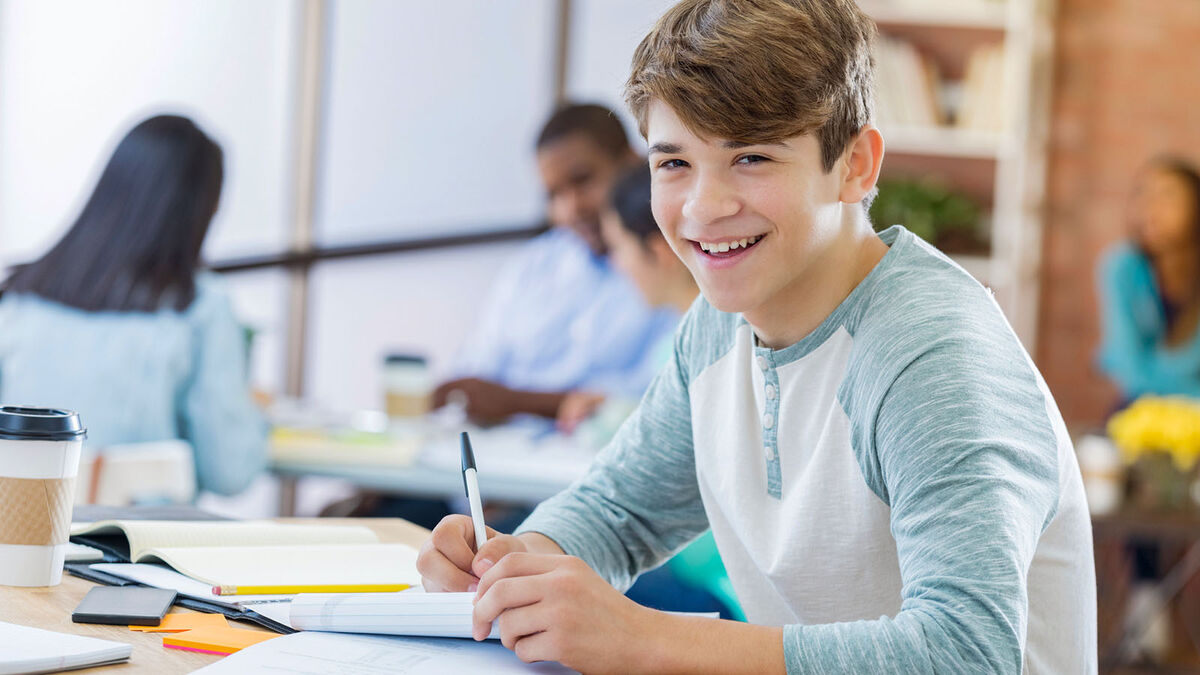 high school student studying spelling words