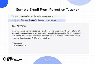 sample email to a teacher from a parent