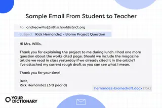 sample email to a teacher from a student