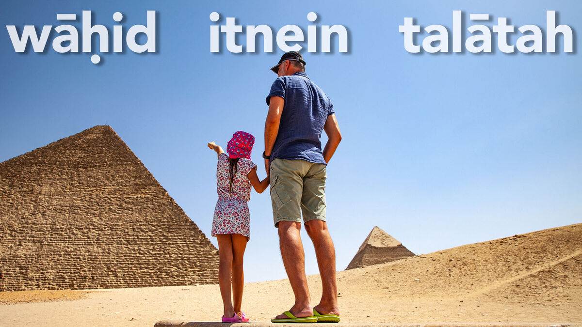 Father and Daughter Counting Pyramids in Giza