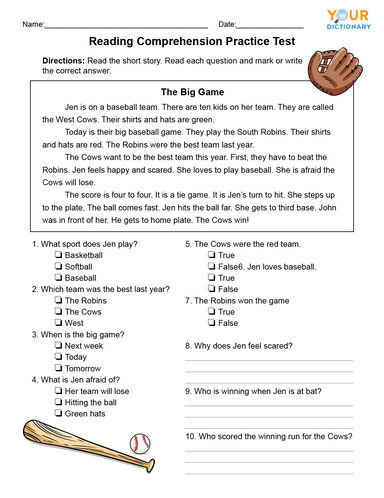 1st Grade Reading Comprehension Tests & Worksheets