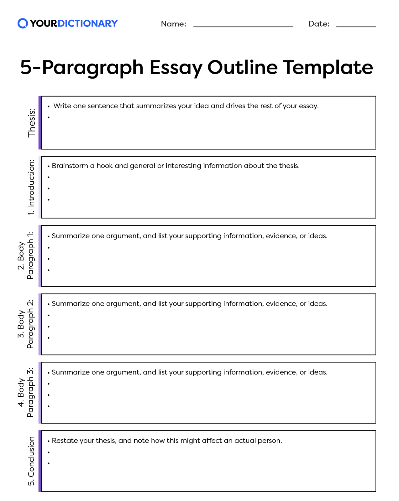 essay outline organizer template using sections and tips listed in the article