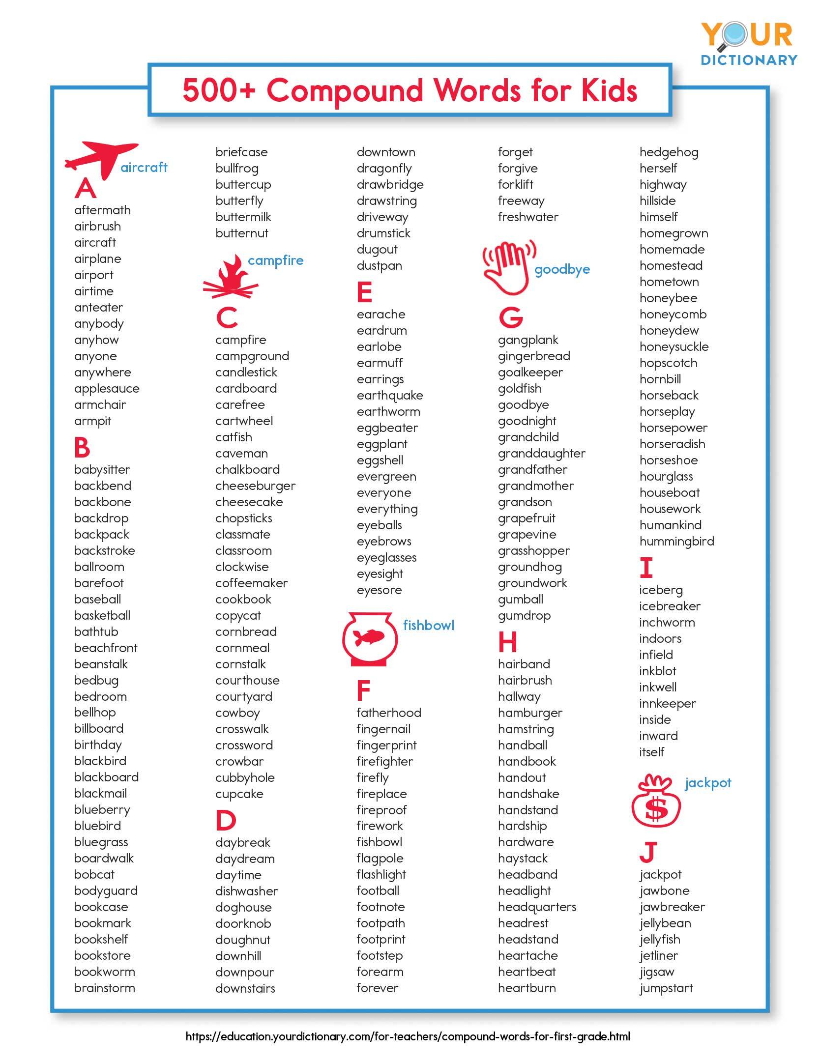 compound words for first grade a foundational list