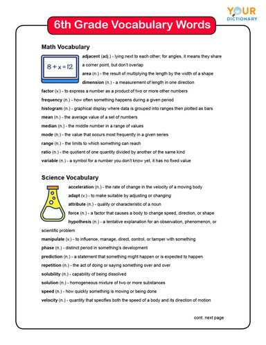 Th Grade Vocabulary Words List