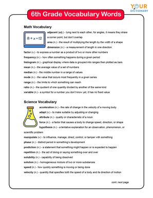 6th Grade Vocabulary Words List