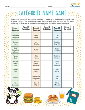 Categories Name Game