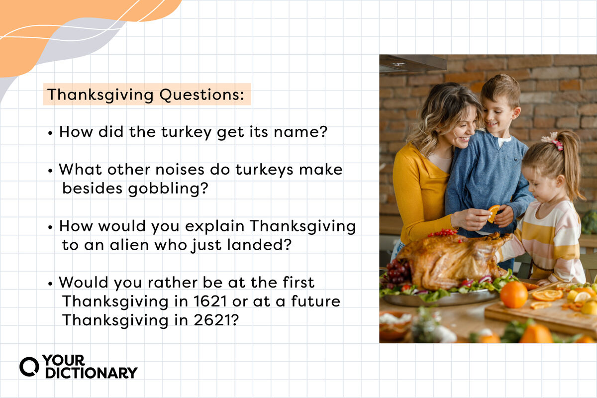 mother and her kids decorating Thanksgiving turkey with Thanksgiving question for kids examples list