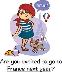 Parisian girl in front of Eiffel Tower as adjective complement example