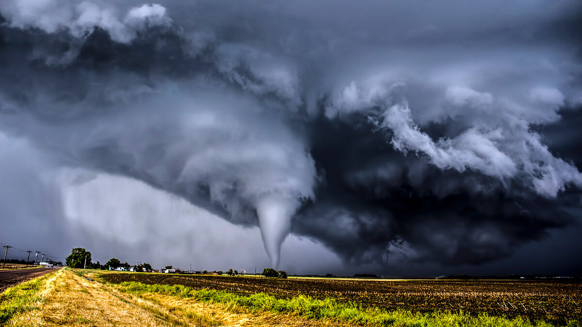 Tornado funnel with clouds