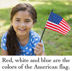 Smiling girl holding little American flag as compound subject examples