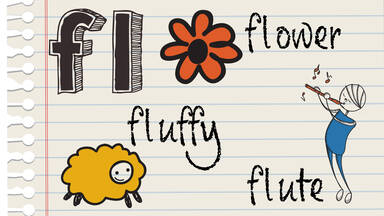 fl consonant blend example fluffy, flute, flower