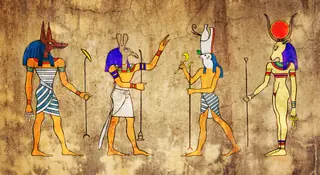 Wall painting of Egyptian gods as examples of Egyptian myth
